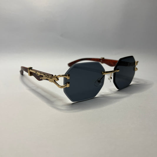 Luxury Rimless Octagon Sunglasses – Gold & Blue