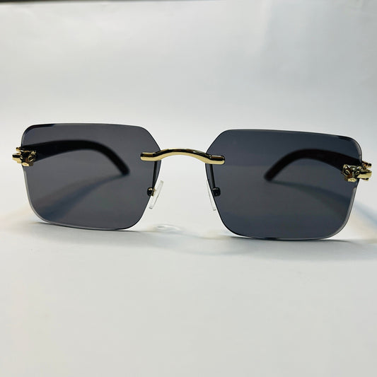 Panther Decor Wood Temple Rimless Sunglasses