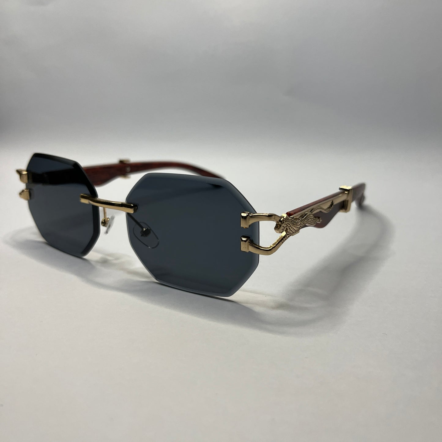 Luxury Rimless Octagon Sunglasses – Gold & Blue
