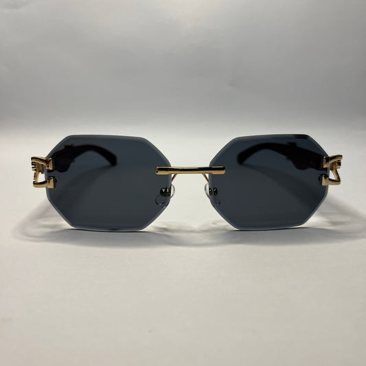 Luxury Rimless Octagon Sunglasses – Gold & Blue