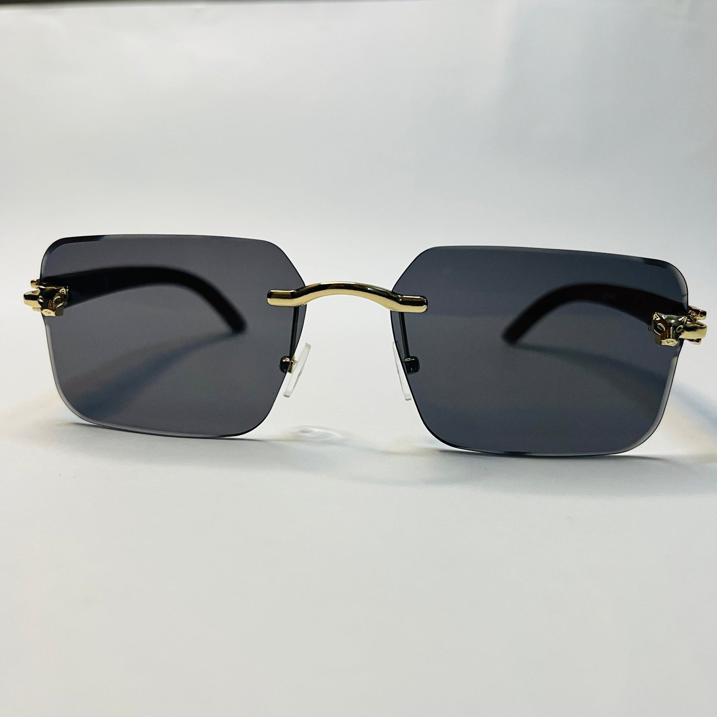 Panther Decor Wood Temple Rimless Sunglasses