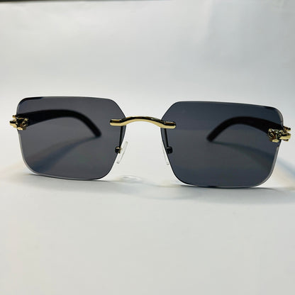 Panther Decor Wood Temple Rimless Sunglasses