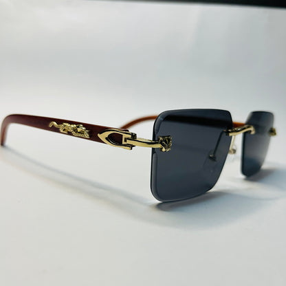Panther Decor Wood Temple Rimless Sunglasses