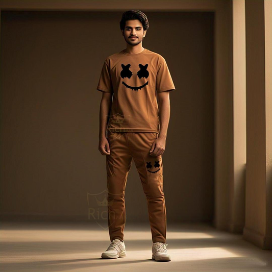 2 Pcs Men's Micro Printed Track Suit